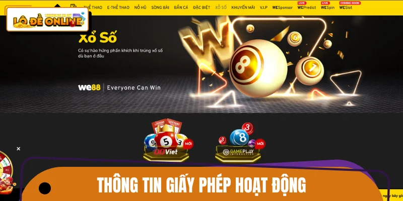 Thông tin giấy phép hoạt động của WE88 năm 2026